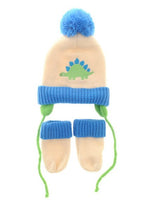 Baby Boy Dino Wooly Hat and Mittens Set