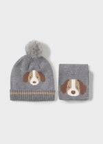 Baby Boy Grey Dog Knit Hat & Scarf Set