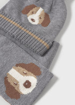 Baby Boy Grey Dog Knit Hat & Scarf Set