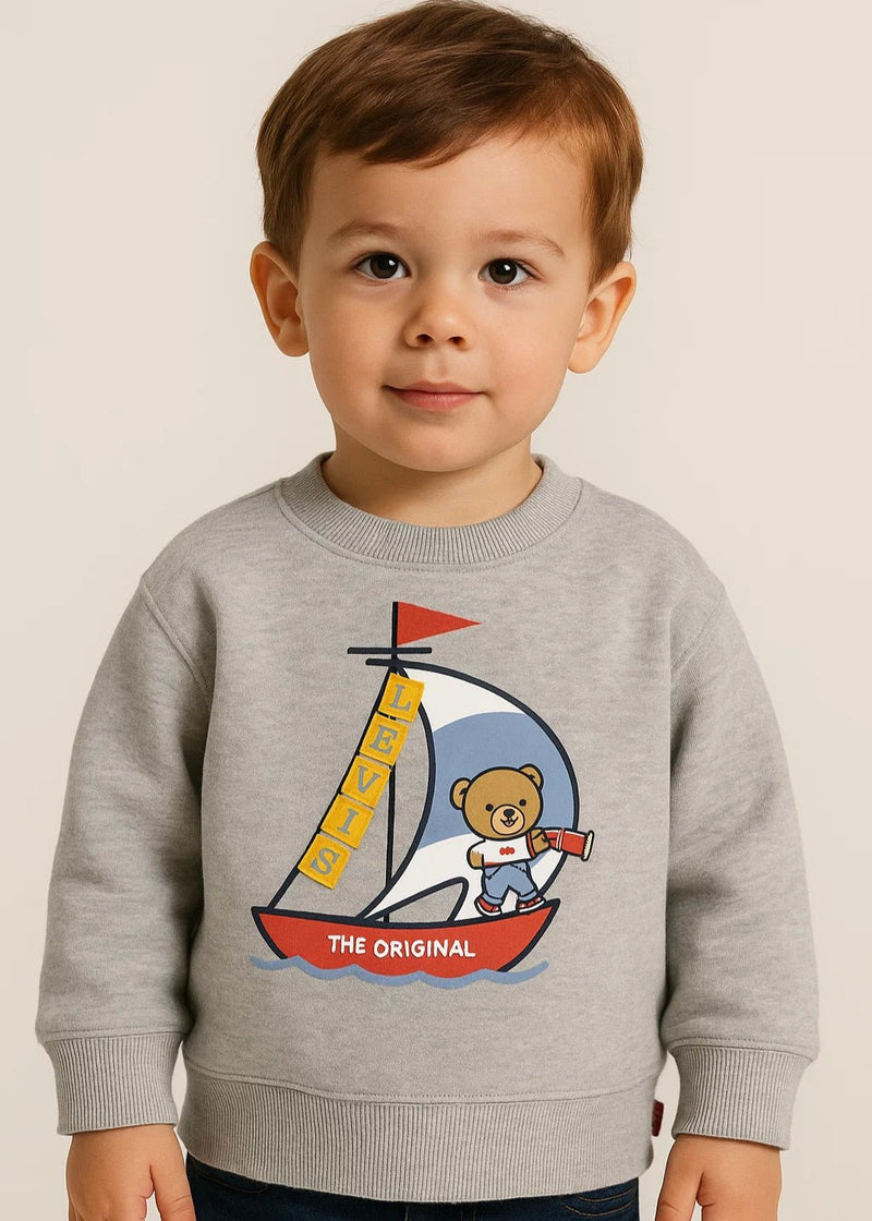Baby Boy Grey Sweatshirt With Sailing Bear Design