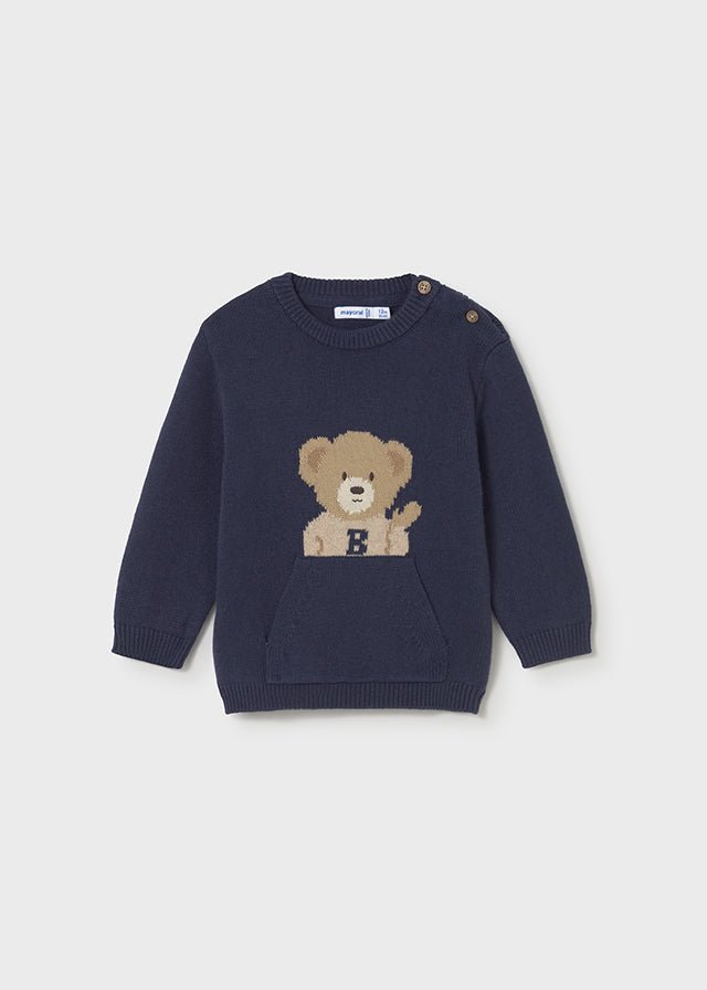 Baby Boy Knit Jumper with Teddy Motif – - Main Image