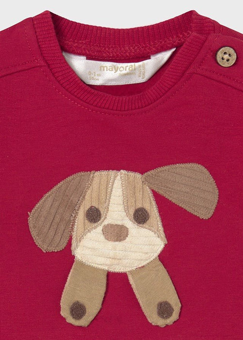 Baby Boy Red Sweatshirt with Dog Motif