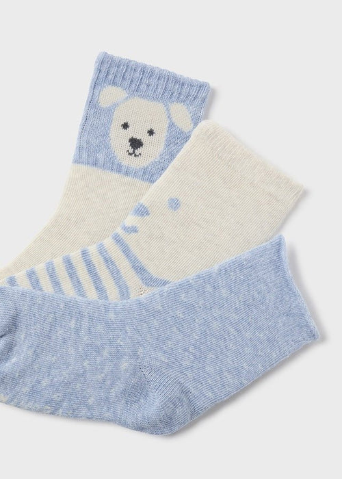 Baby Boy Set of 3 Socks - Blue Bear & Stripes (Mayoral)