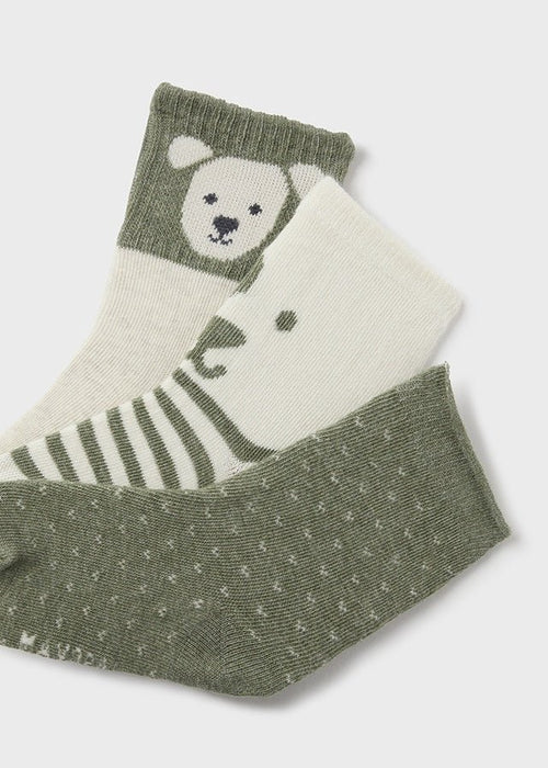 Baby Boy Set of 3 Socks - Green Bear & Stripes (Mayoral)