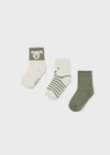 Baby Boy Set of 3 Socks - Green Bear & Stripes (Mayoral)