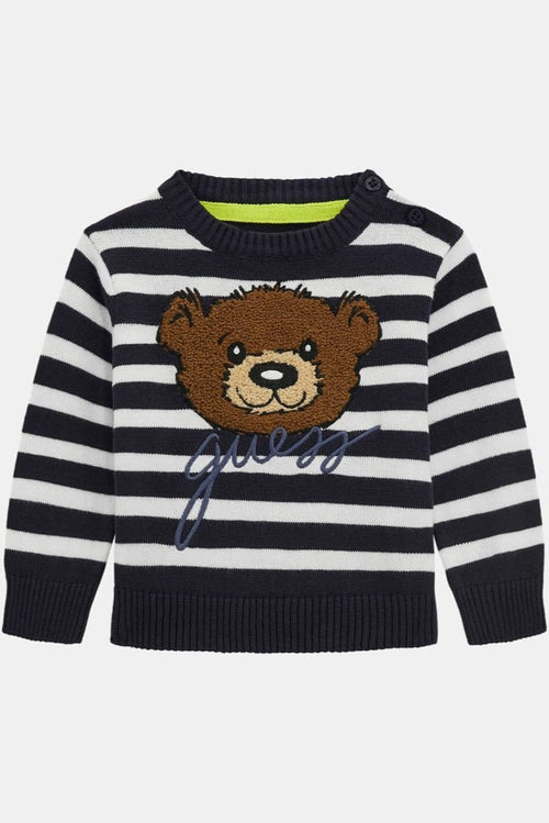 Baby Boy Striped Sweater with Bear Design