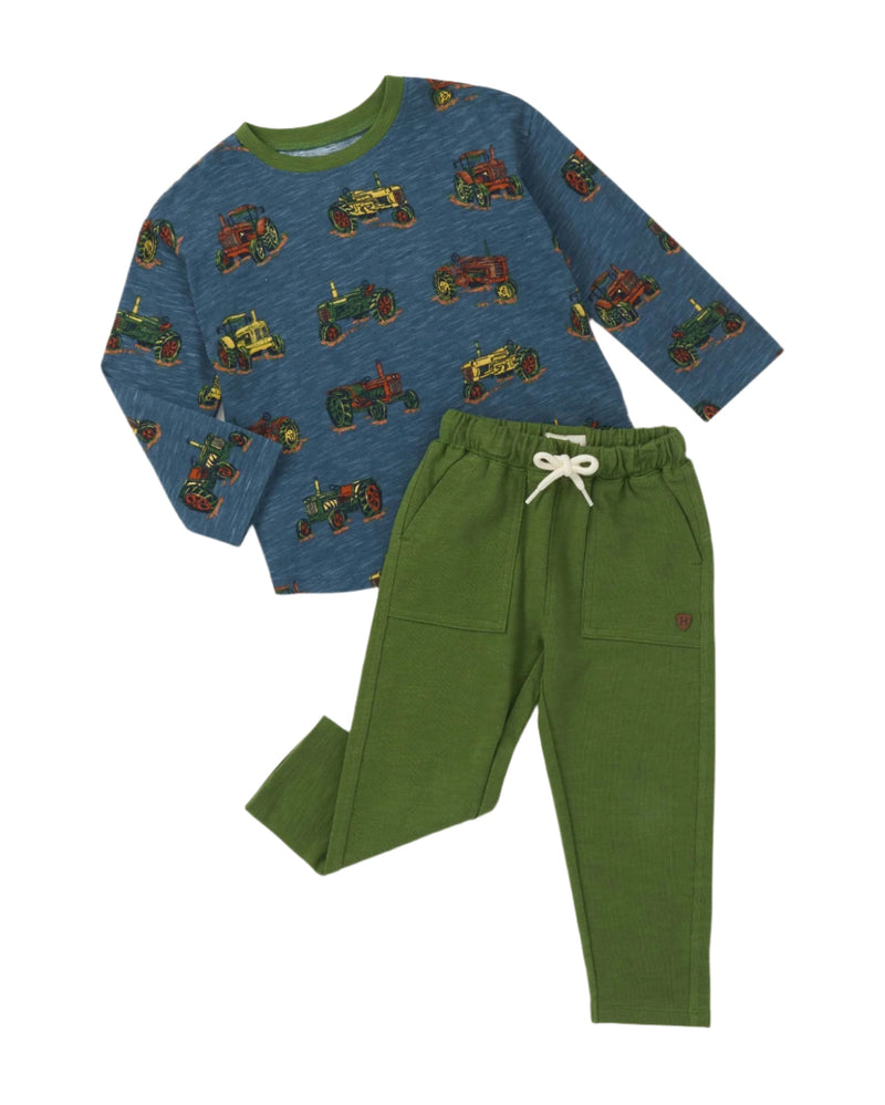 Baby Boy Tractor Tee & Green Pull - On Pants Set