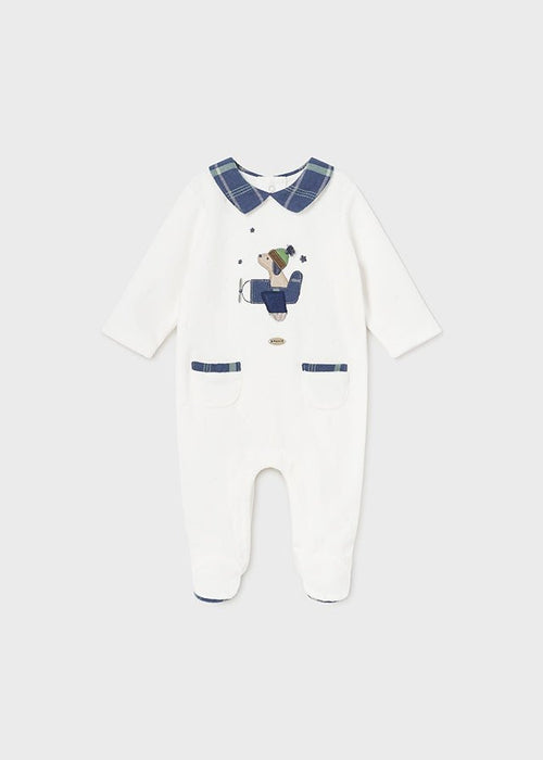 Baby Boy Velour Babygrow with Doggy Applique (Mayoral)