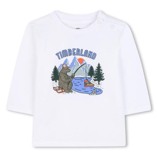 Baby Boy White Organic Cotton Top With Bear Print