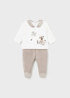 Baby Boys' Beige Velour Babygrow Set Doggie Design (Mayoral)