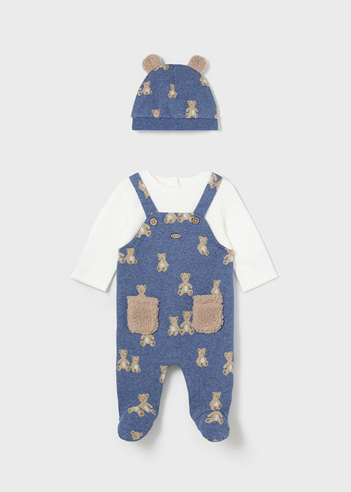 Baby Boys' Blue Dungaree Style Babygrow & Hat Set (Mayoral)