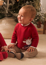 Baby Boys' Jacquard Jumper - Red Cotton Blend