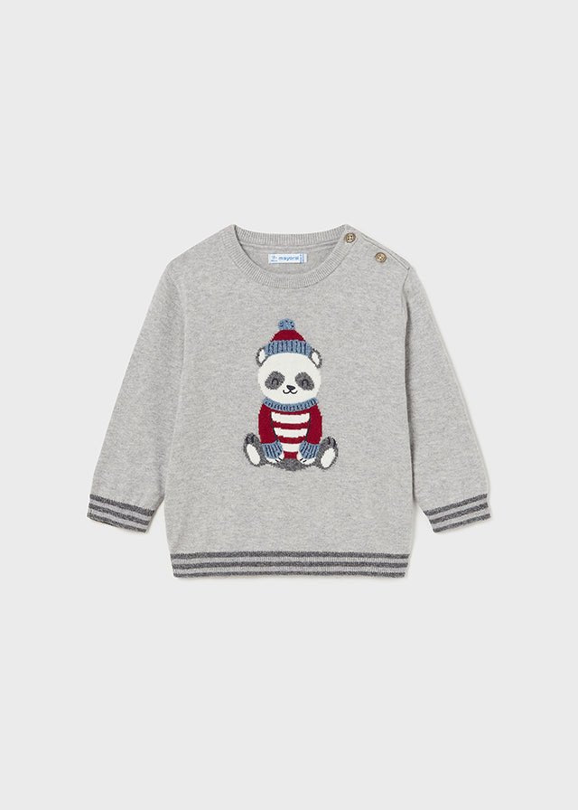 Baby Boys' Panda Sweater - Grey Cotton Blend (mayoral)