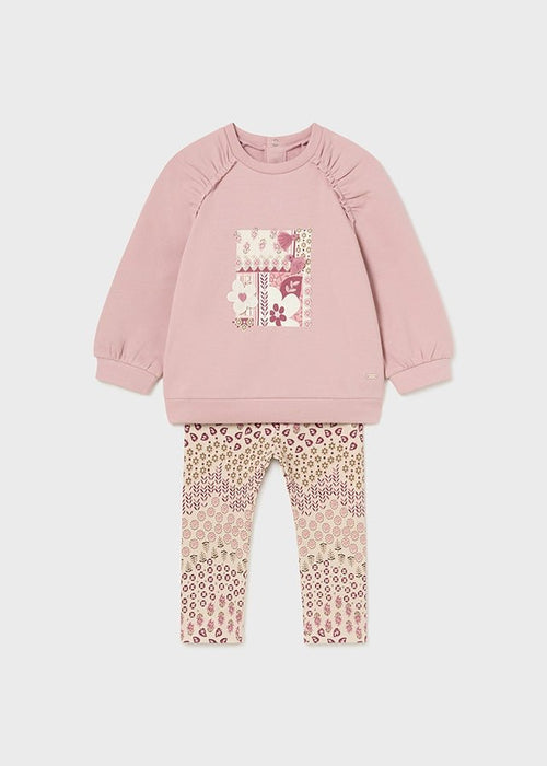 Baby Girl 2 - Piece Pink Top & Patterned Leggings Set (Mayoral)