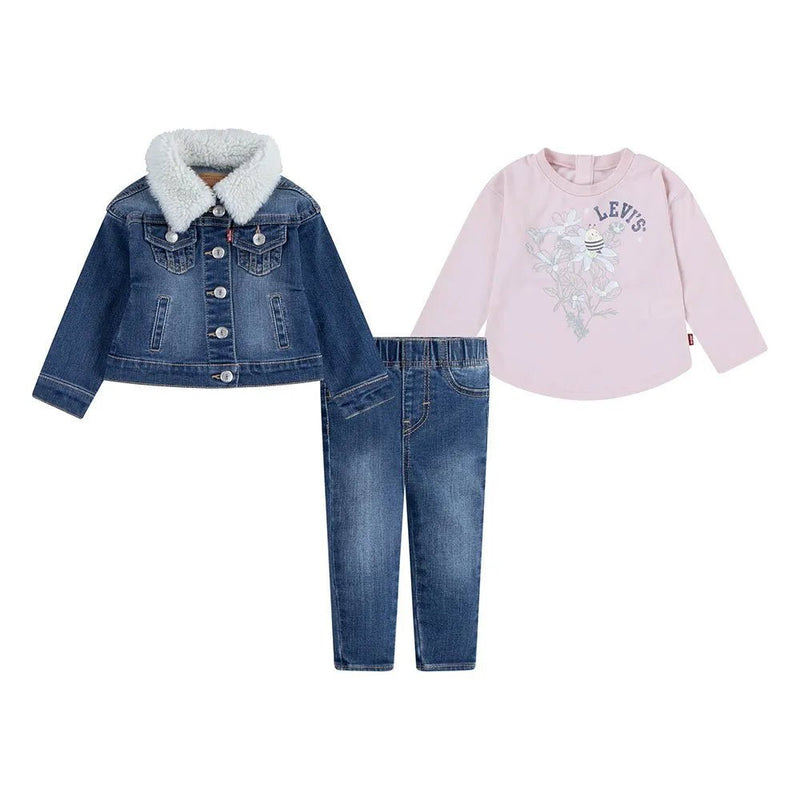 Baby Girl 3 - Piece Sherpa Jacket, Top & Jeggings Set