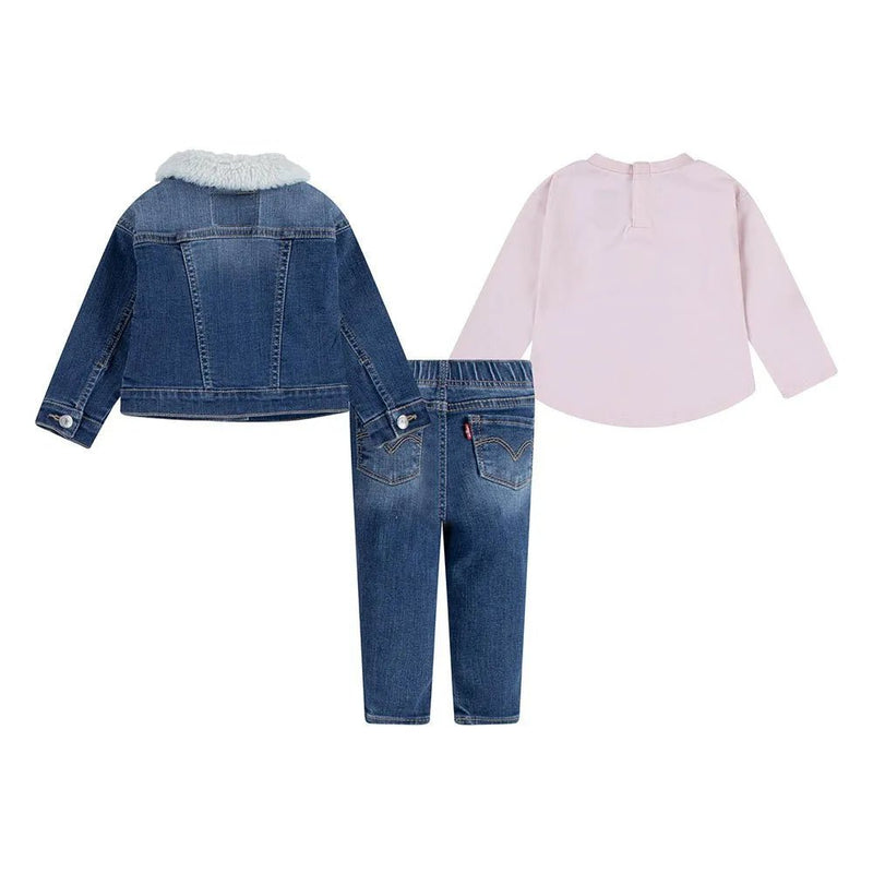 Baby Girl 3 - Piece Sherpa Jacket, Top & Jeggings Set