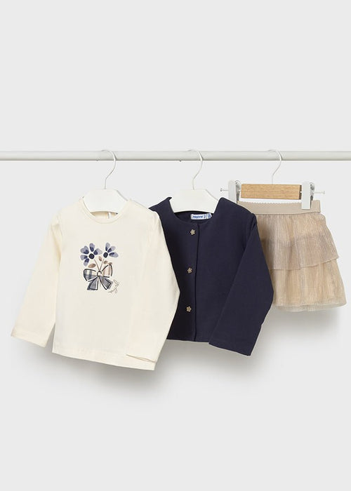 Baby Girl 3 - Piece Skirt Set with Cardigan
