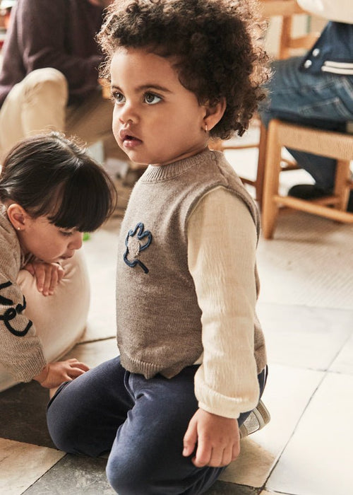 Baby Girl 3 - Piece Velvet Trousers Set with Embroidered Vest