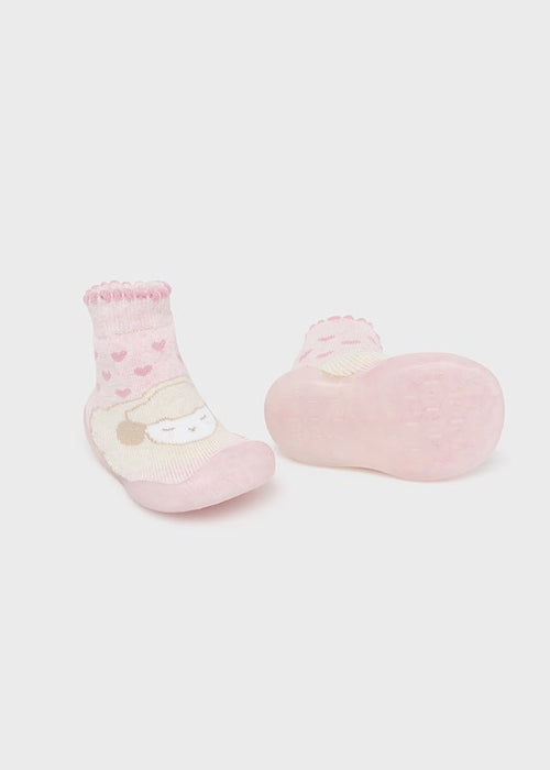 Baby Girl Anti - Slip Socks with Soles - Pink Lamb Design (Mayoral)