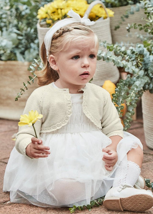 Baby Girl Beige Light Gold Knit Cardigan with Lace Trim