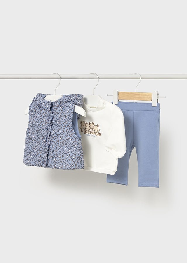 Baby Girl Blue Leopard Print 3 - Piece Vest Tracksuit Set