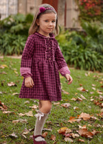 Baby Girl Checked Cotton Dress With Ruffle Front