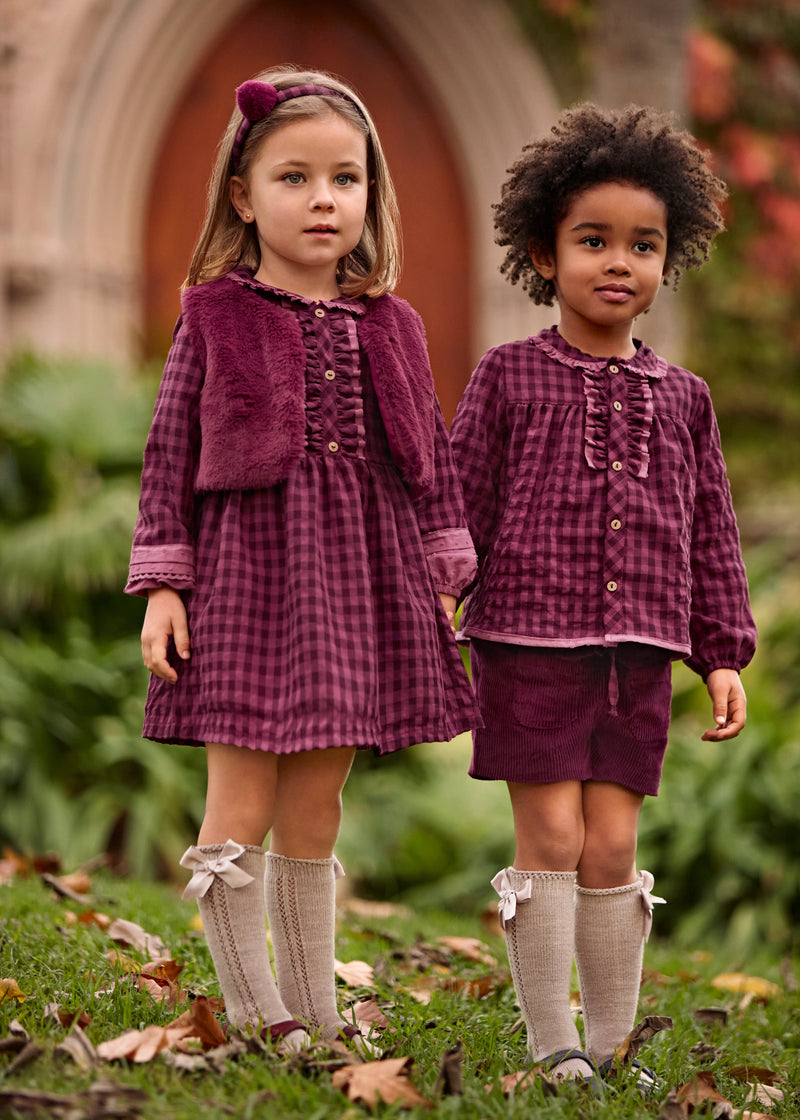 Baby Girl Checked Cotton Dress With Ruffle Front