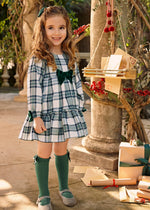 Baby Girl Checked Dress With Velvet Bow