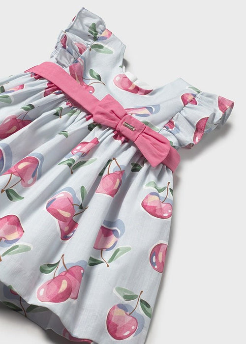 Baby Girl Cherry Print Cotton Dress with Bow Belt