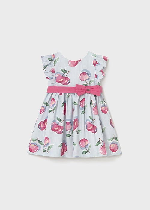 Baby Girl Cherry Print Cotton Dress with Bow Belt