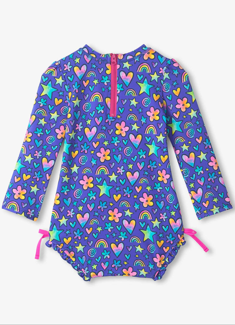 Baby Girl Colorful Doodles Rashguard Swimsuit