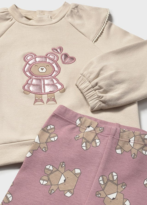 Baby Girl Cream & Pink Bear Leggings Set