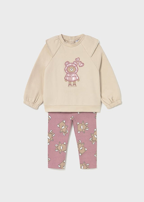 Baby Girl Cream & Pink Bear Leggings Set