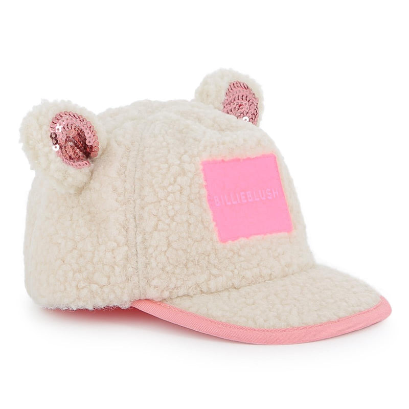 Baby Girl Cream Teddy Cap With Sequin Ears