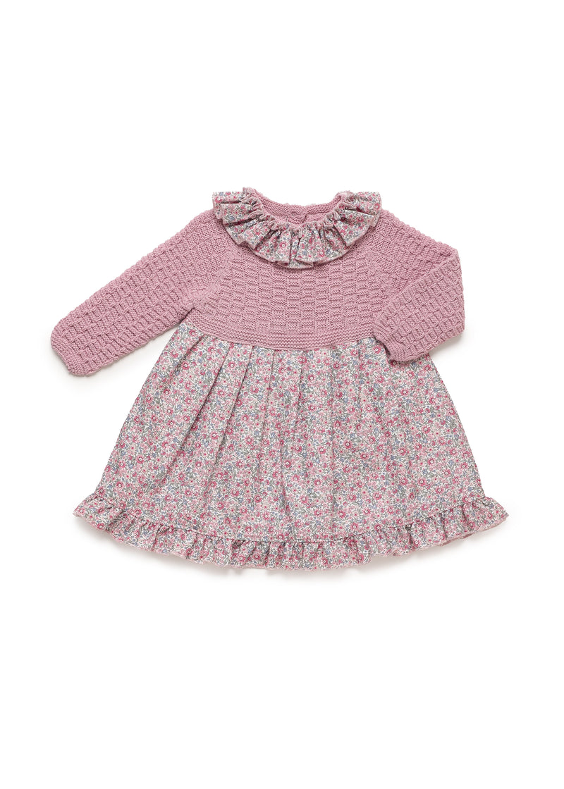 Baby Girl Dusky Pink Knitted Flower Dress