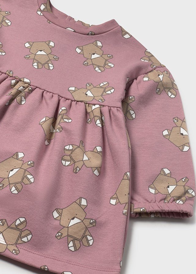Baby Girl Fleece Dress with Bear Print