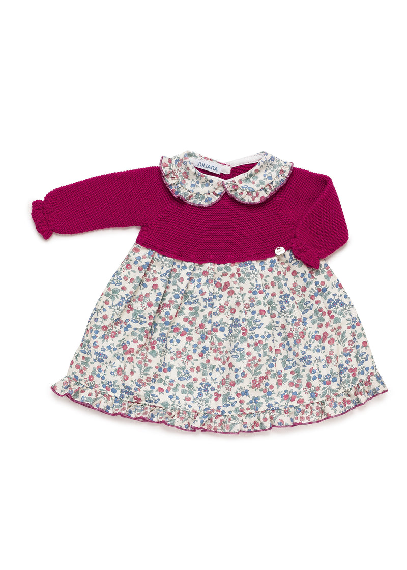 Baby Girl Floral Knitted Raspberry Dress
