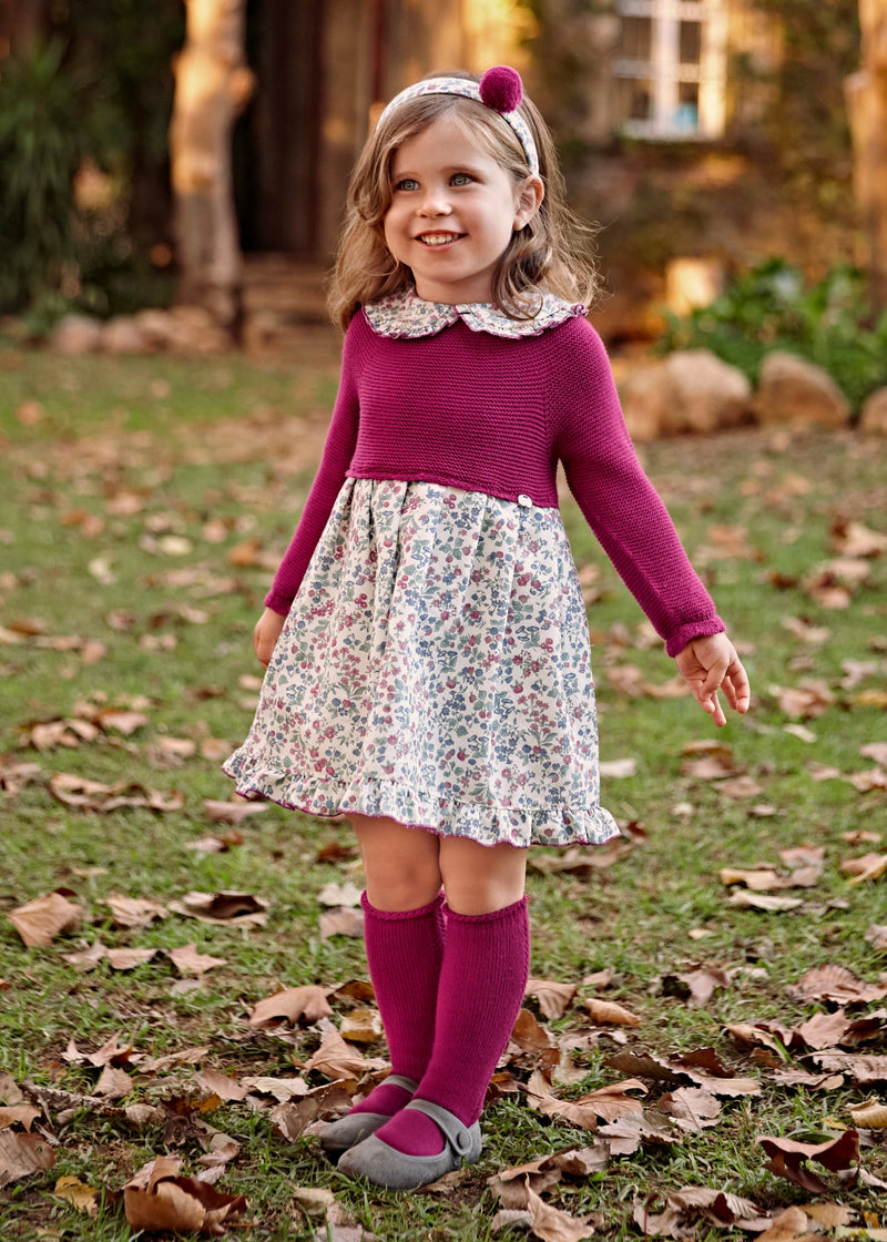 Baby Girl Floral Knitted Raspberry Dress