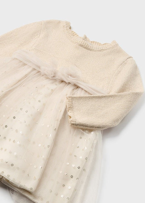 Baby Girl Glitter Knit Dress With Tulle Skirt
