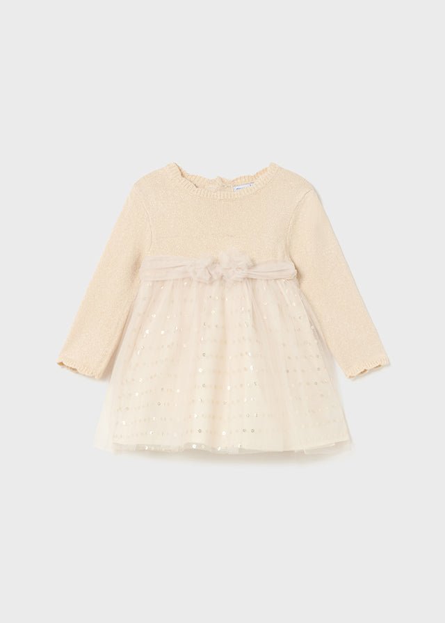 Baby Girl Glitter Knit Dress With Tulle Skirt