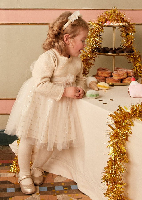 Baby Girl Glitter Knit Dress With Tulle Skirt