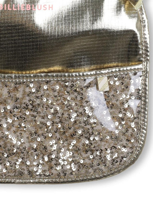 Baby Girl Gold Sequin Bib with Ruffle Detail