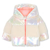 Baby Girl Iridescent Hooded Puffer Jacket with Shearling Trim