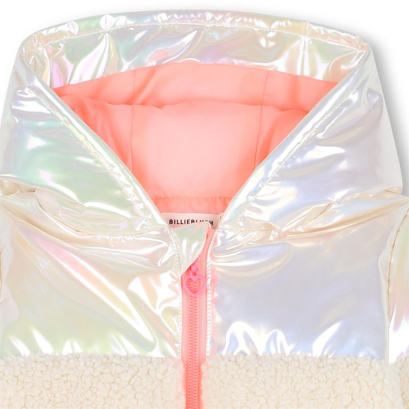Baby Girl Iridescent Hooded Puffer Jacket with Shearling Trim