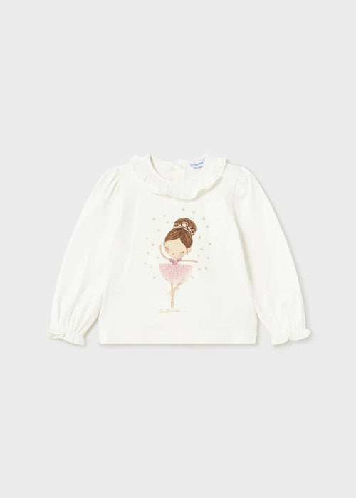 Baby Girl Ivory Cotton Ballerina T - Shirt (mayoral)