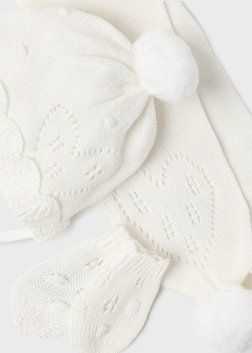 Baby Girl Ivory Hat, Scarf & Mittens 3 Piece Set (Mayoral)