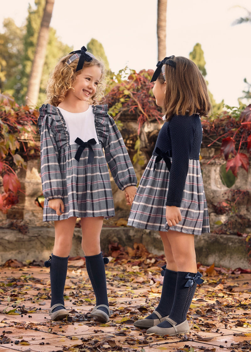 Baby Girl Knitted Body Checked Navy Dress