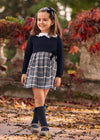 Baby Girl Knitted Body Checked Navy Dress