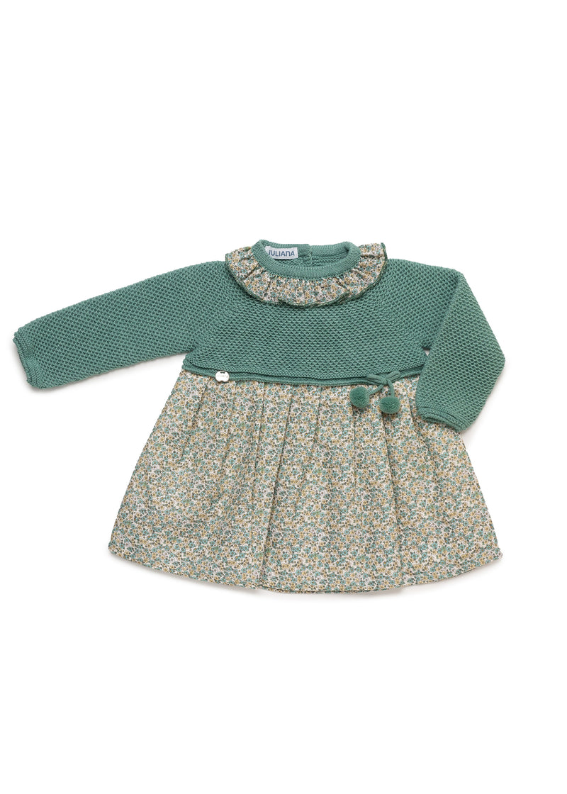 Baby Girl Knitted Floral Dress with Pompoms