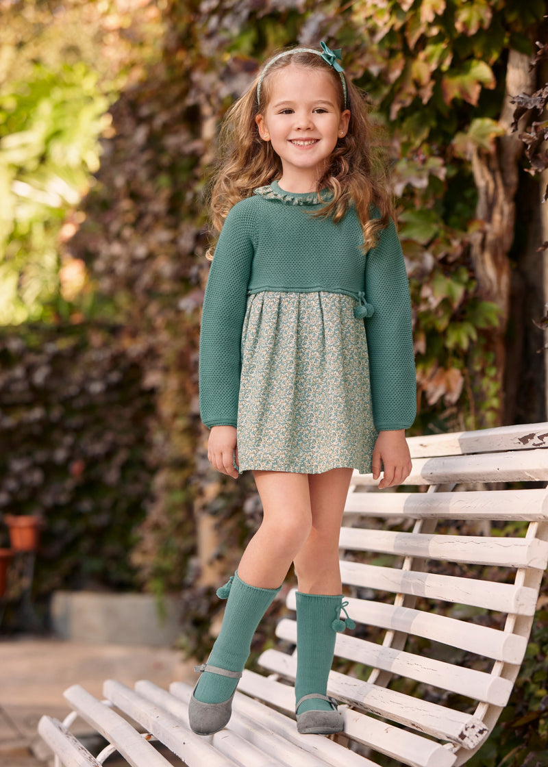 Baby Girl Knitted Floral Dress with Pompoms